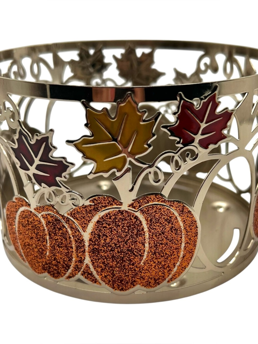 Yankee Candle 3-Wick Pumpkin Fall Leaves Metal Candle Holder Autumn Decor
